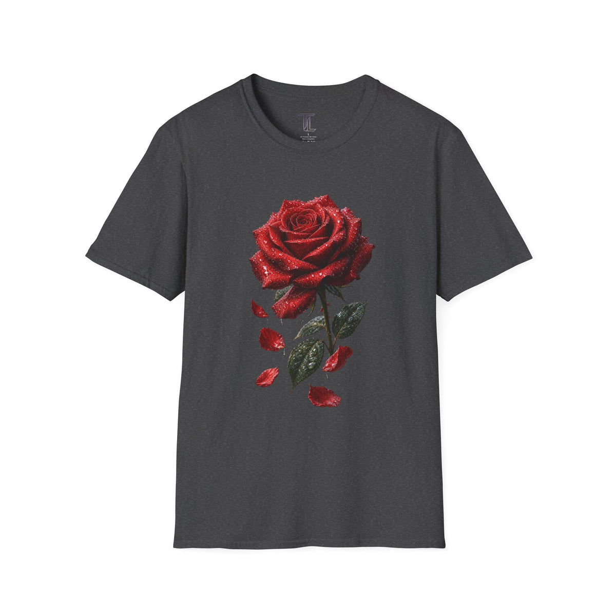 Red Rose Graphic T-Shirt — Falling Petals Floral Tee