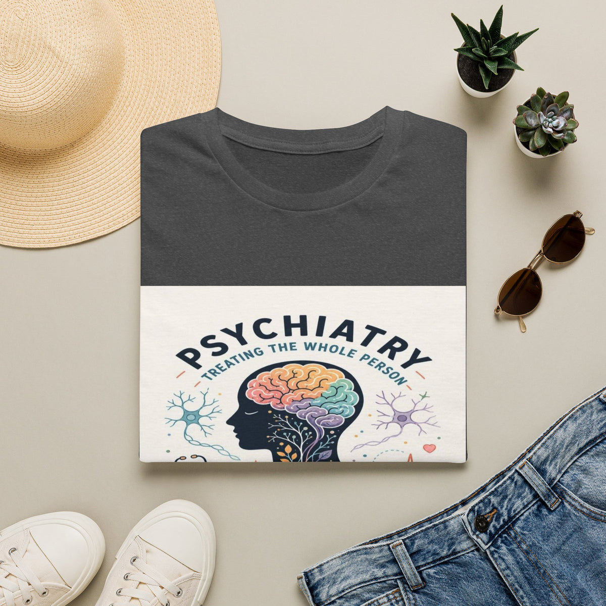 Colorful Brain And Heart In Human Silhouette With Text- Graphic Tees