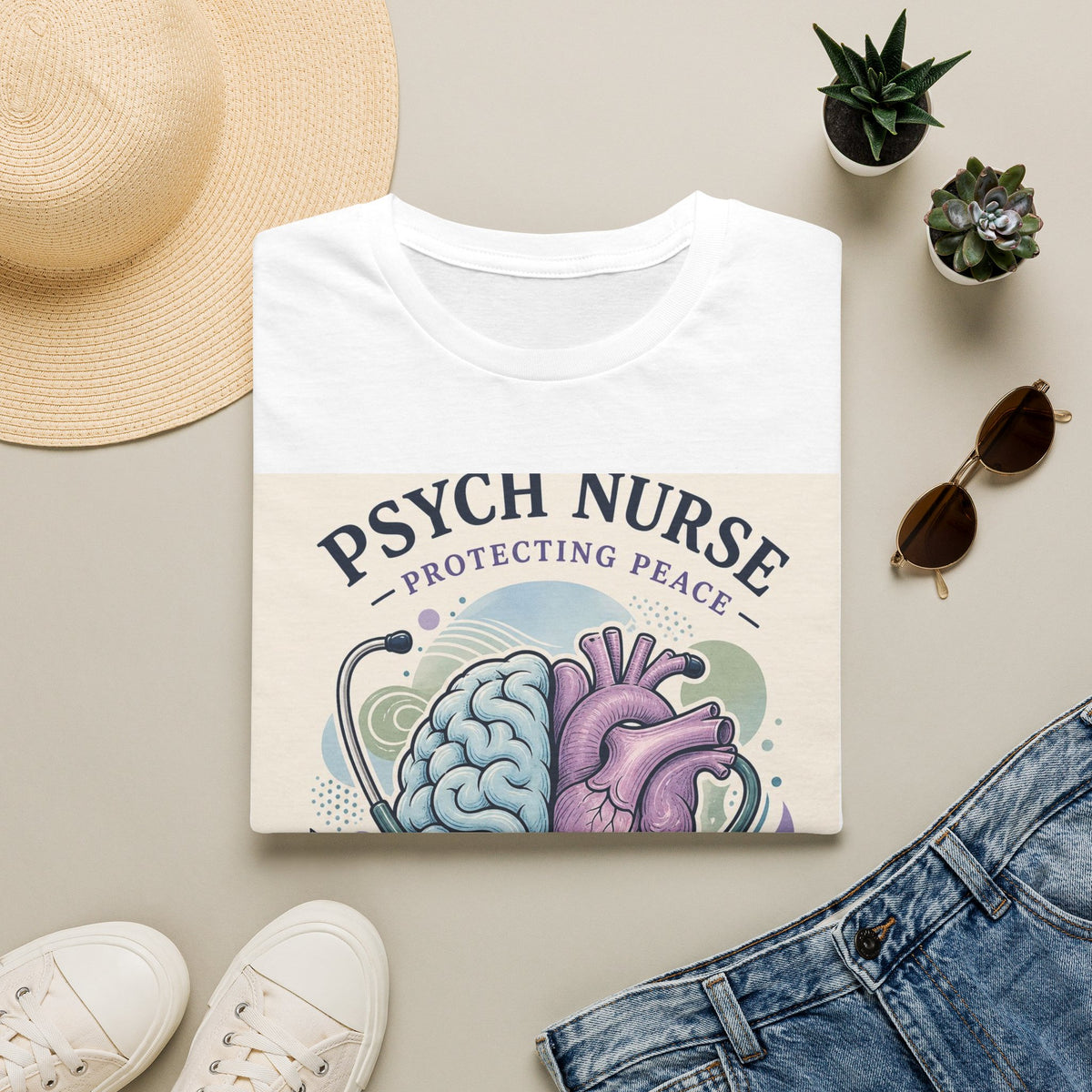 Stylized Brain And Heart Illustration With Stethoscope Art