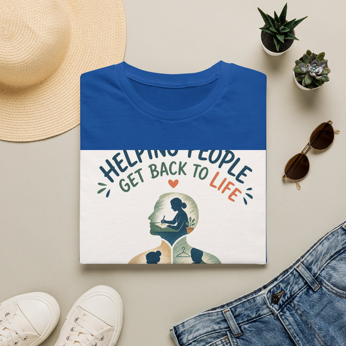 T Shirt Design Featuring Daily Activities Silhouette With OT Symbol