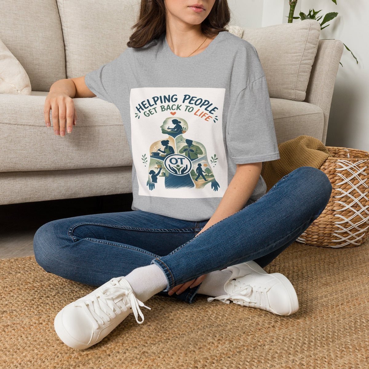 T-shirt Design Featuring Daily Activities Silhouette With OT Symbol- Graphic Tees