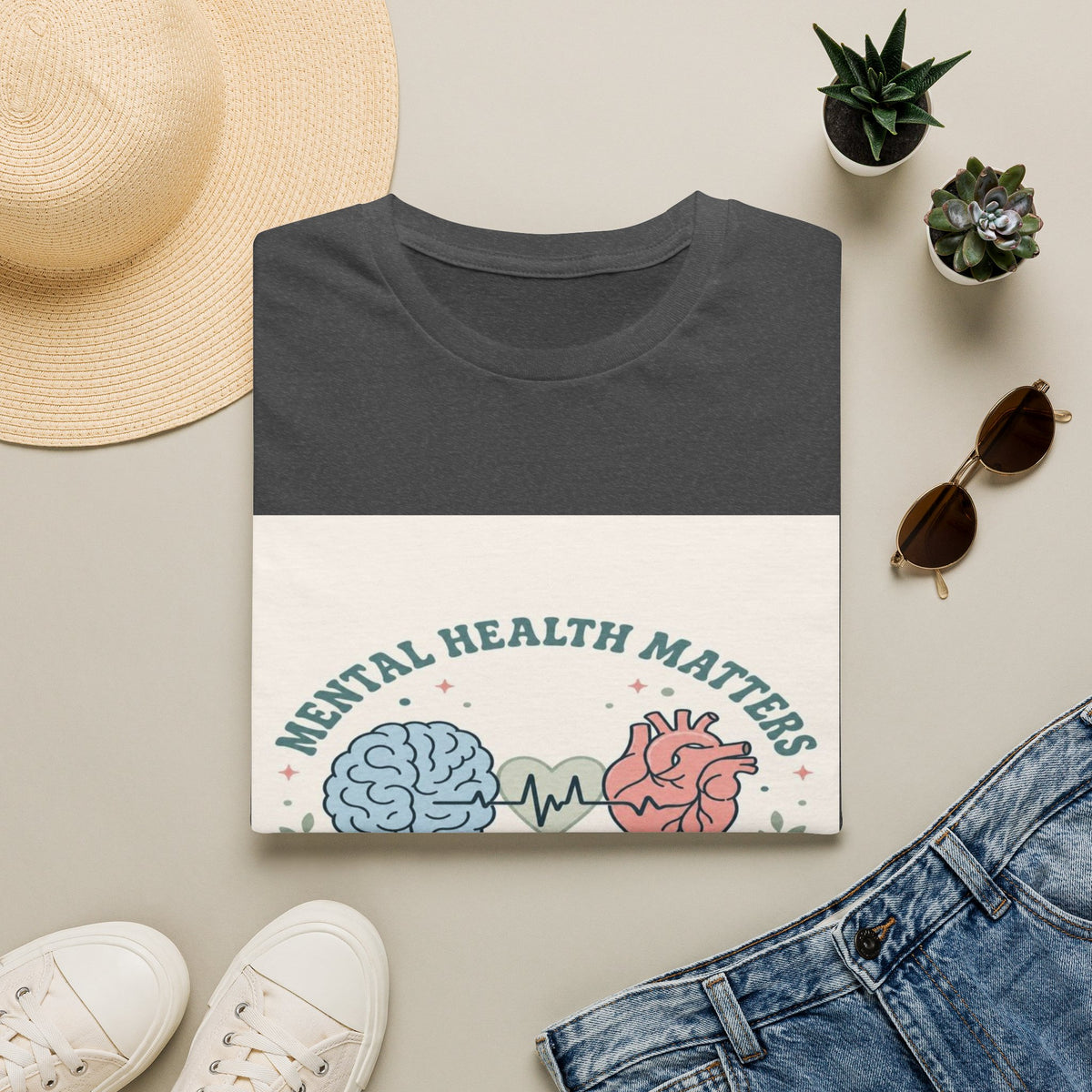 Stylized Brain And Heart Design For Mental Health Awareness- Graphic Tees