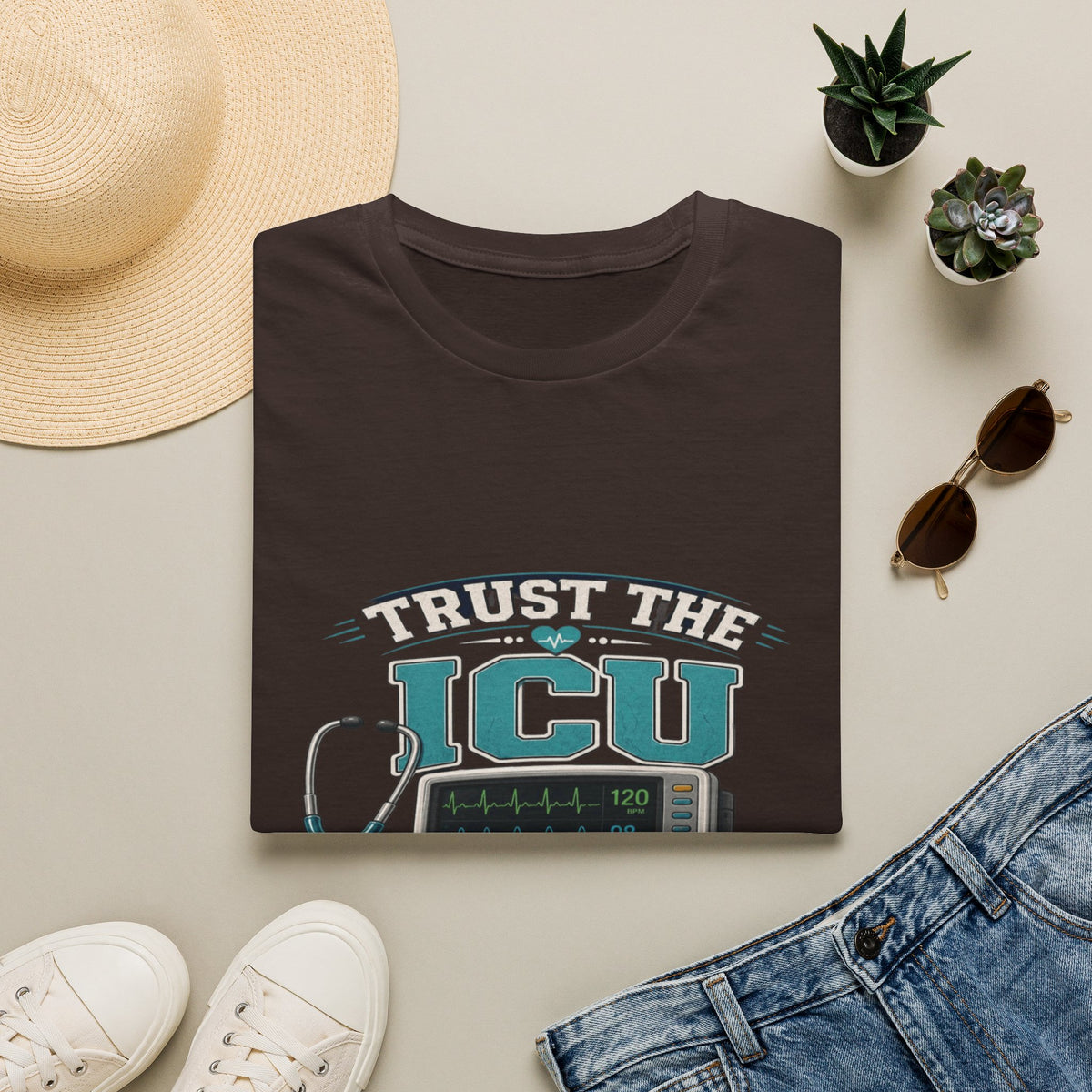 Bold T-Shirt Design Featuring Trust The ICU Nurse Phrase- Graphic Tees