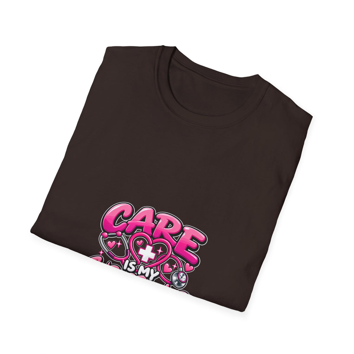 Care Is My Superpower T-Shirt — Cute Pink Heartcare Graphic Tee for Nurses & Caregivers