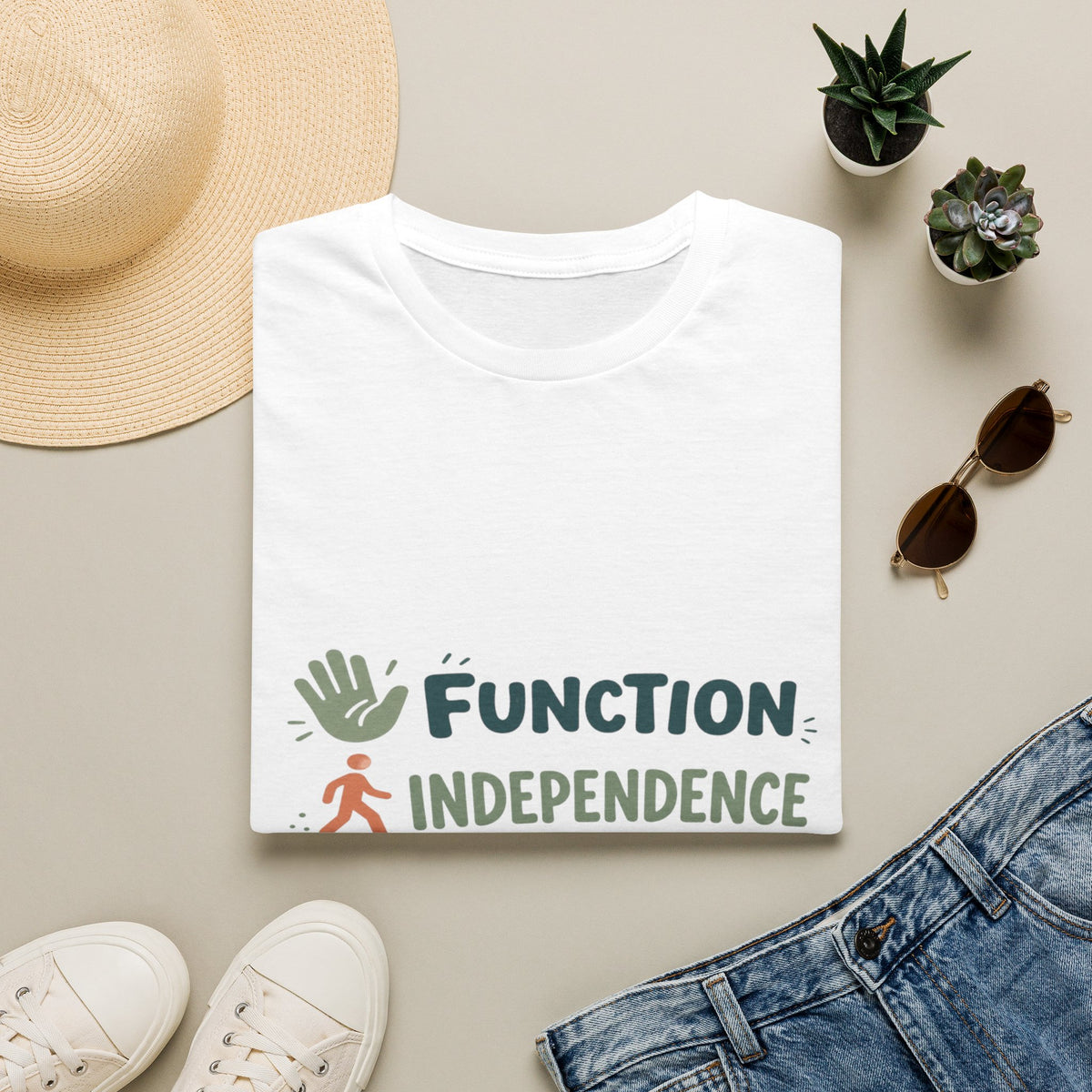 Playful Typography Featuring Function Independence Life With Icons- Graphic Tees