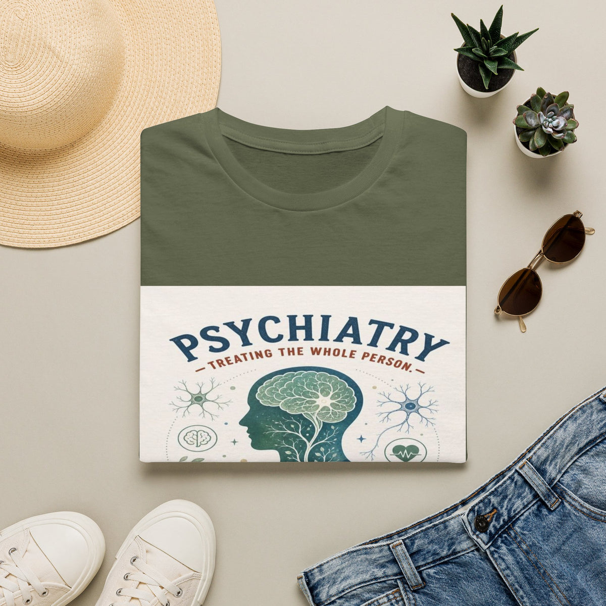 Human Silhouette With Brain And Heart Surrounded By Medical Imagery- Graphic Tees