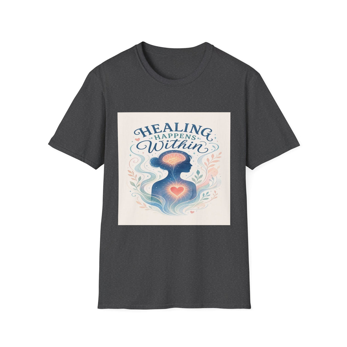 Human Silhouette With Glowing Brain And Heart Design- Graphic Tees