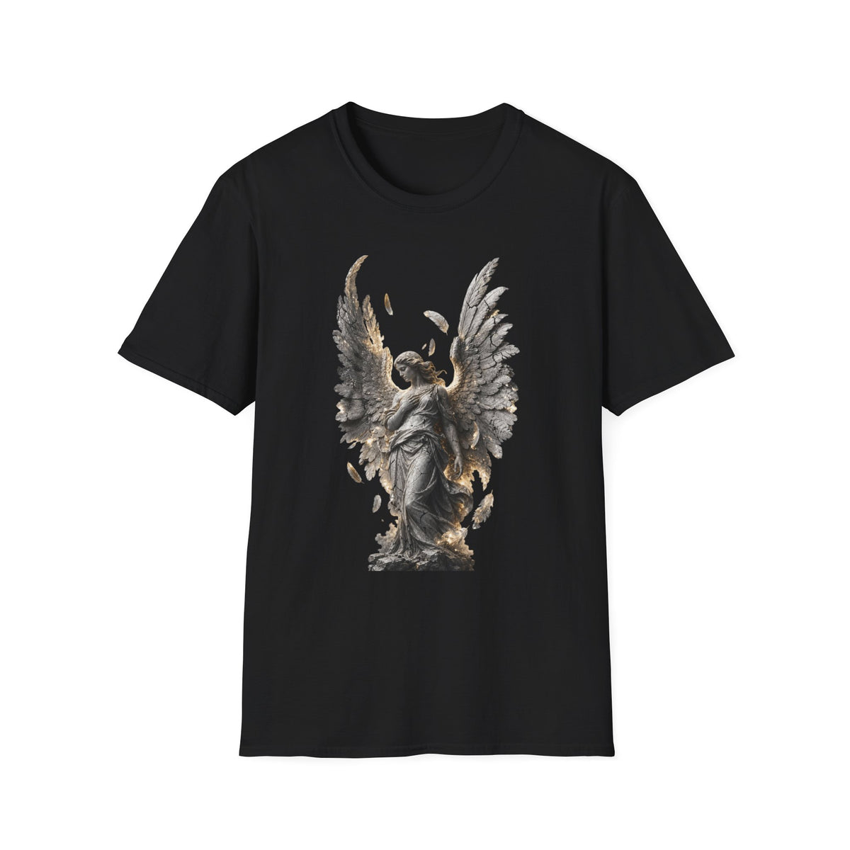 Angel Wings Graphic T-Shirt — Fallen Feather Statue Design