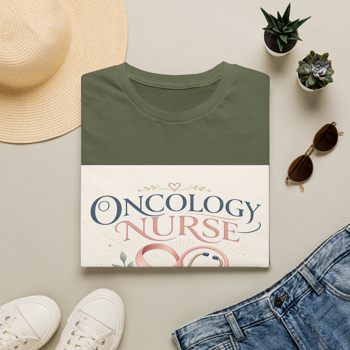 Elegant T-Shirt Design with Oncology Nurse Text and Symbolism- Graphic Tees