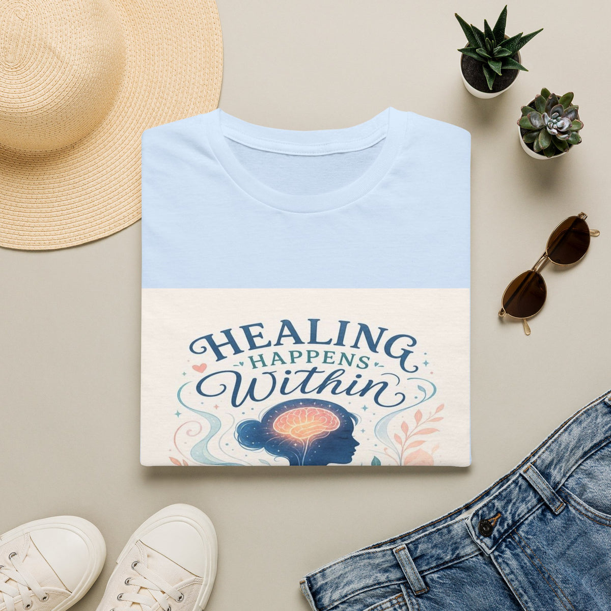 Human Silhouette With Glowing Brain And Heart Design- Graphic Tees