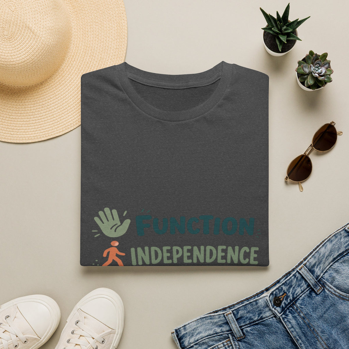 Playful Typography Featuring Function Independence Life With Icons- Graphic Tees