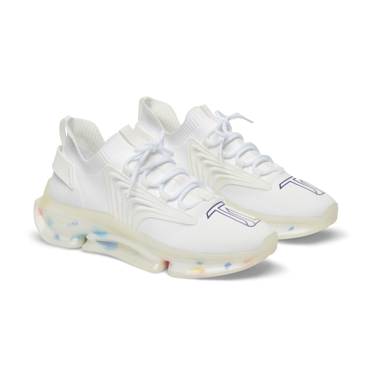 Men White Mesh Sneakers — Lightweight Athletic Shoes with Purple Accent & Cushioned Sole