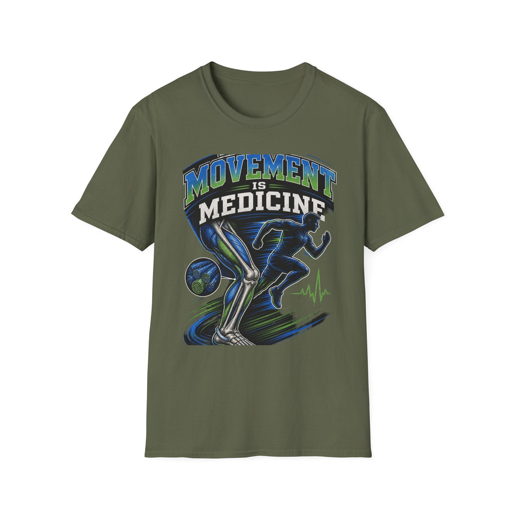 Dynamic T Shirt Design Featuring PT Movement Is Medicine Text