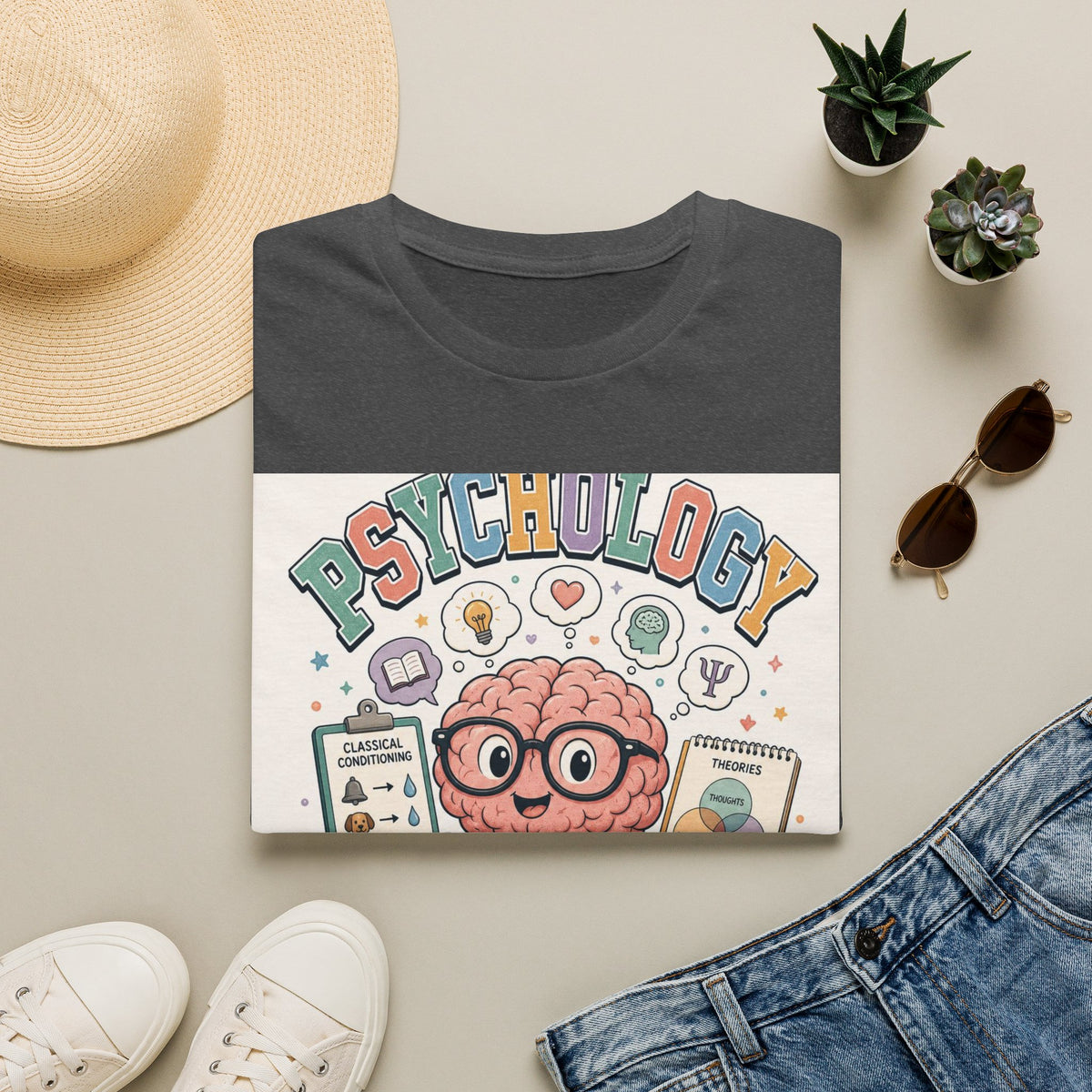 Playful Psychology Nerd T Shirt Design Featuring Brain And Books