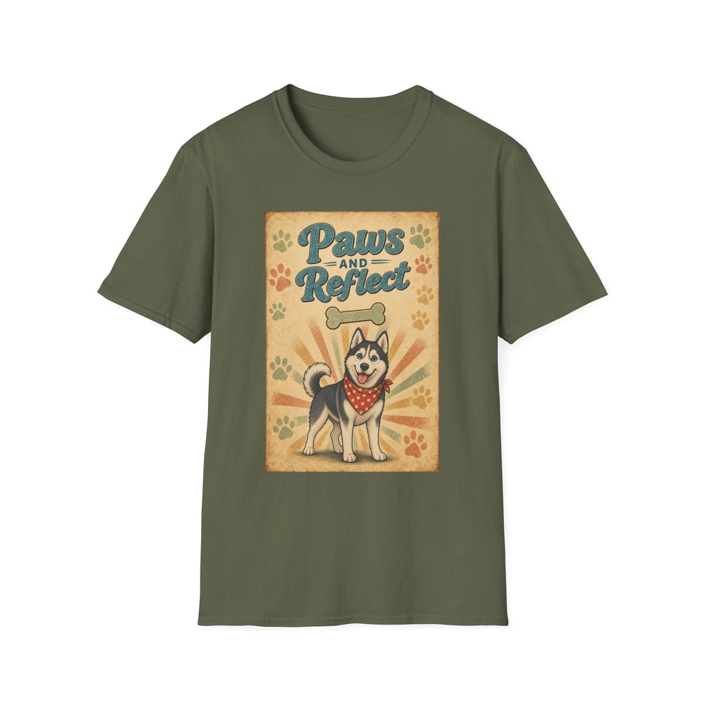 Paws and Reflect Dog Graphic T-Shirt — Retro Pup Pawprint Tee