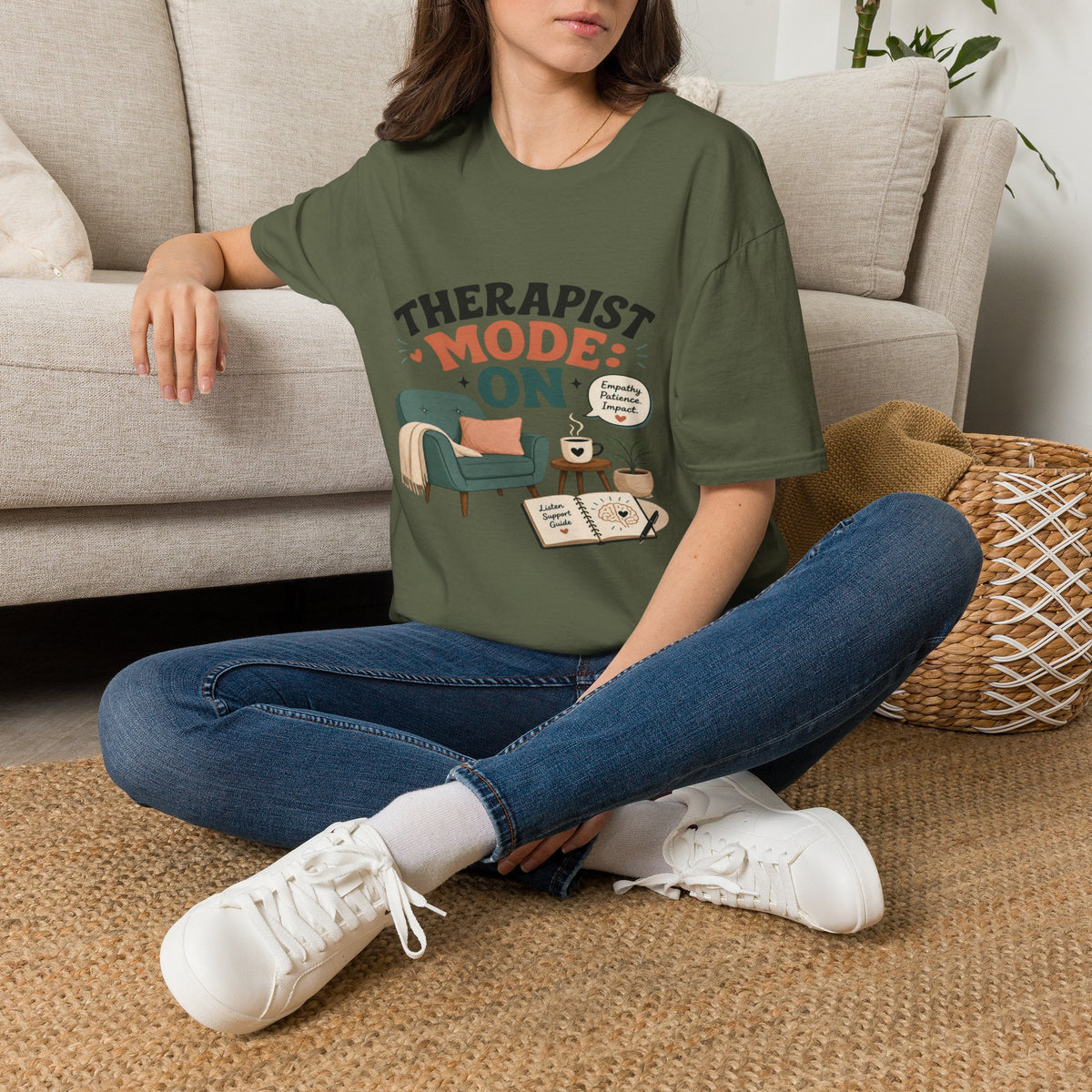 Bold Typography Depicting Therapist Mode With Stylish Illustrations- Graphic Tees