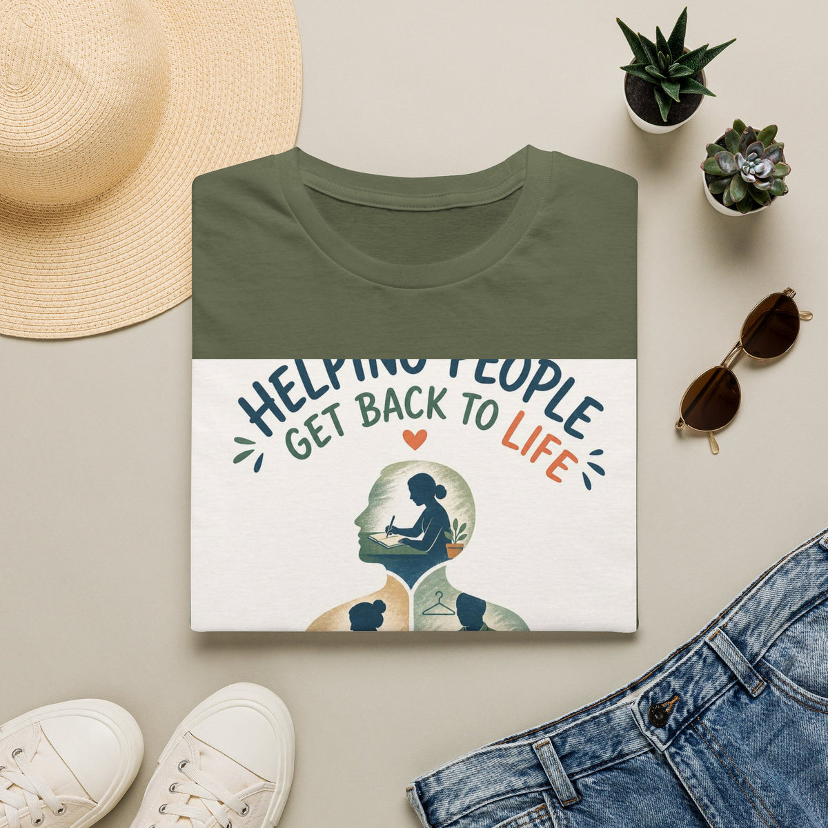 T Shirt Design Featuring Daily Activities Silhouette With OT Symbol