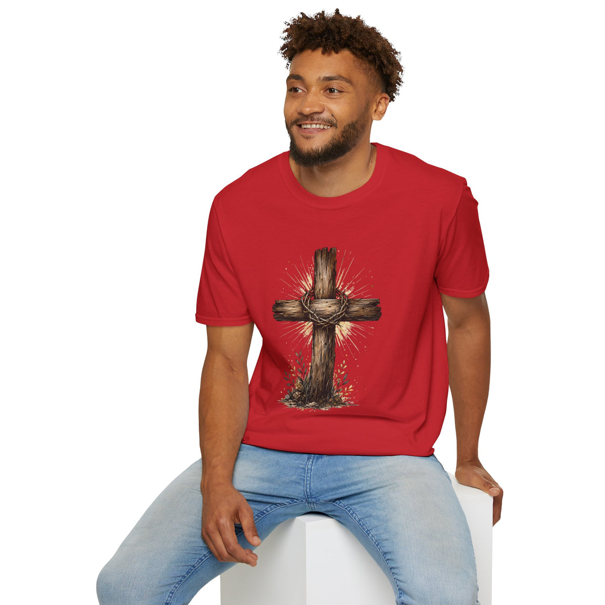 Christian Cross T-Shirt — Rustic Crown of Thorns Design