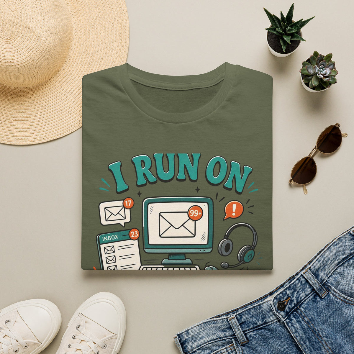 Bold T Shirt Design With Playful Email And Coffee Illustrations