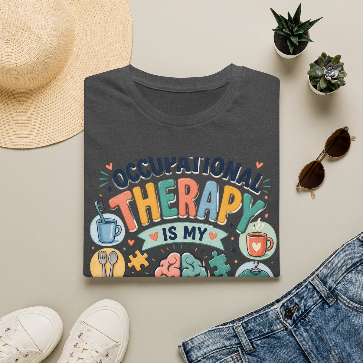 Playful T Shirt Design Celebrating Occupational Therapy Vibrantly Illustrated