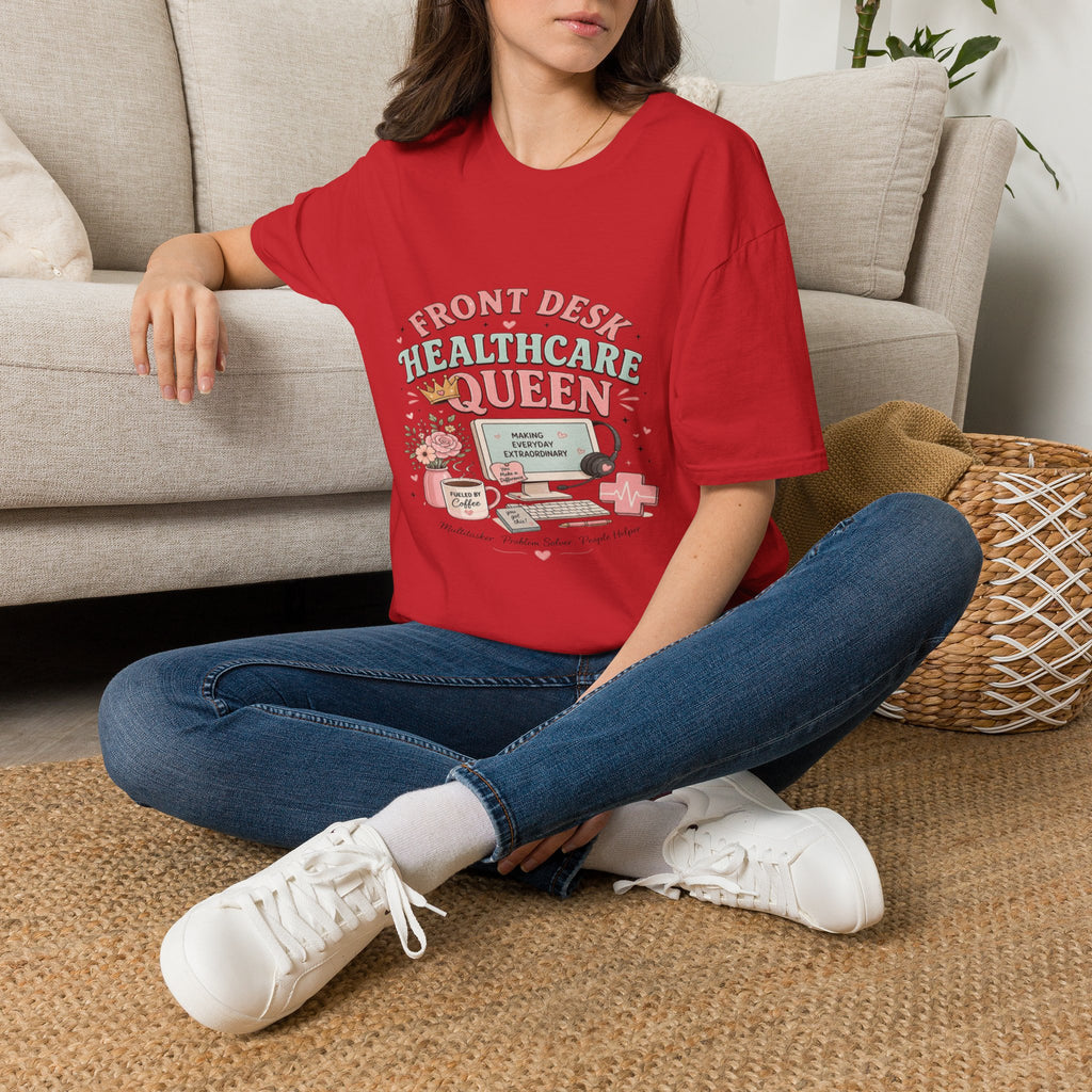 Playful Feminine Design For Front Desk Healthcare Queen- Graphic Tees