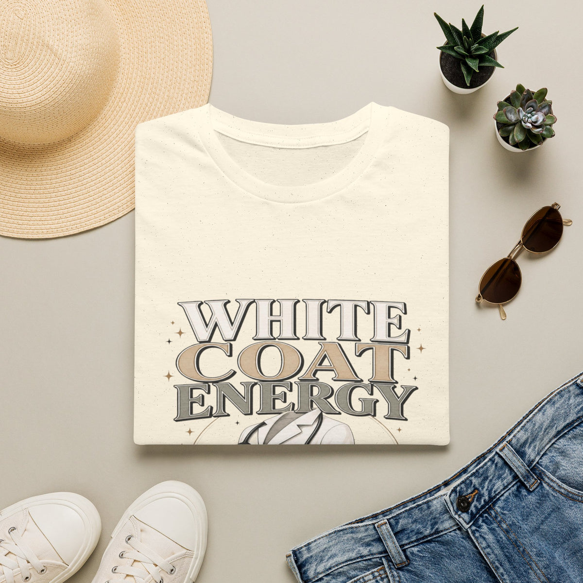 Elegant T-shirt Design Featuring White Coat Energy Typography- Graphic Tees