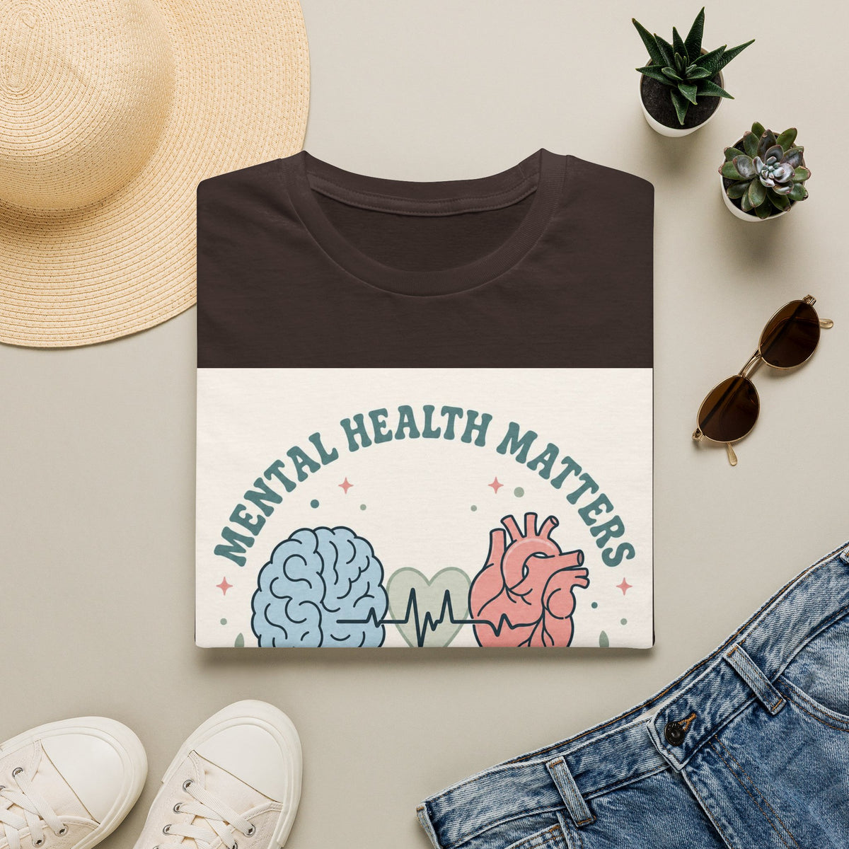 Stylized Brain And Heart Design For Mental Health Awareness