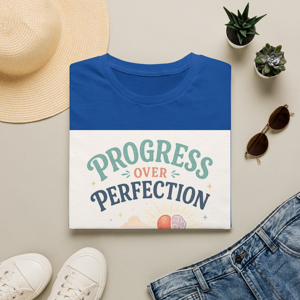 Bold T Shirt Design Featuring Progress Over Perfection Phrase