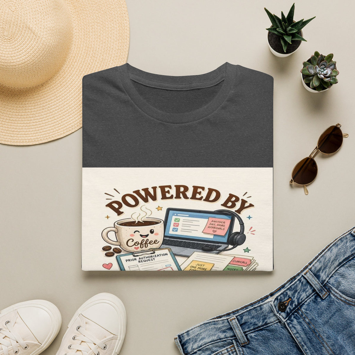 Whimsical T-shirt Design Featuring Coffee And Prior Authorizations (1)- Graphic Tees