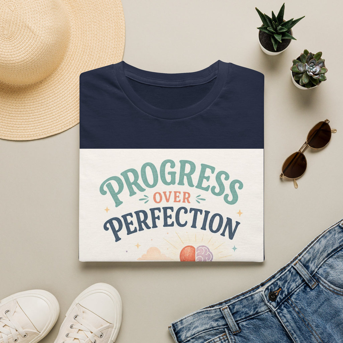 Bold T Shirt Design Featuring Progress Over Perfection Phrase