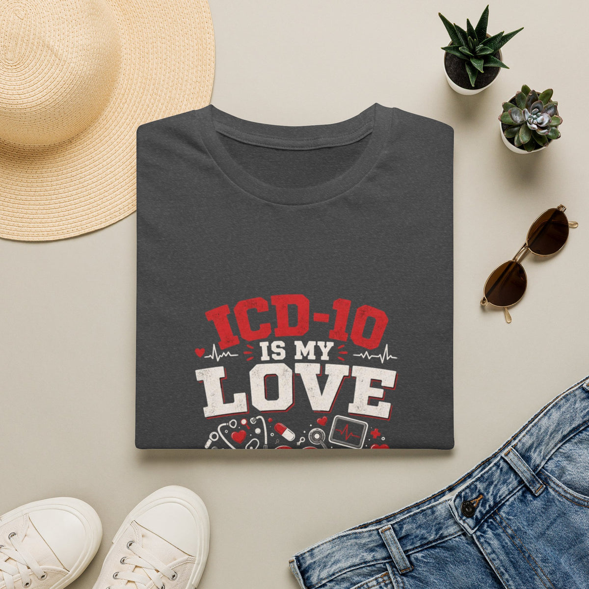 T-shirt Design Featuring Humorous _ICD-10 Is My Love Language_ Phrase- Graphic Tees