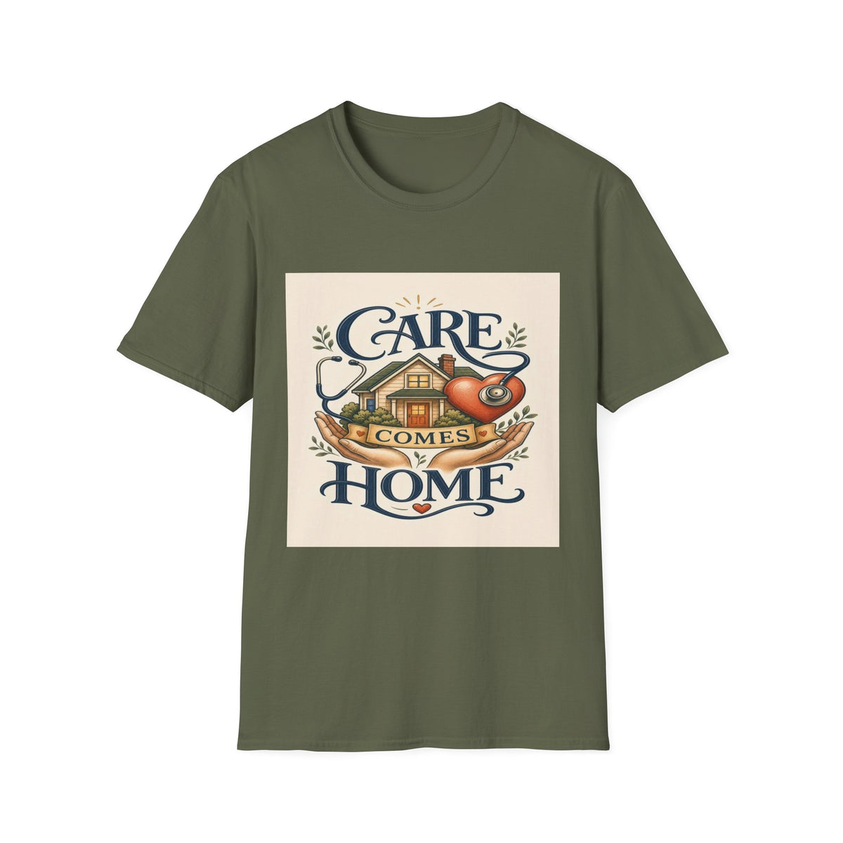 T-shirt Design Featuring Care Comes Home With Warm Illustrations- Graphic Tees