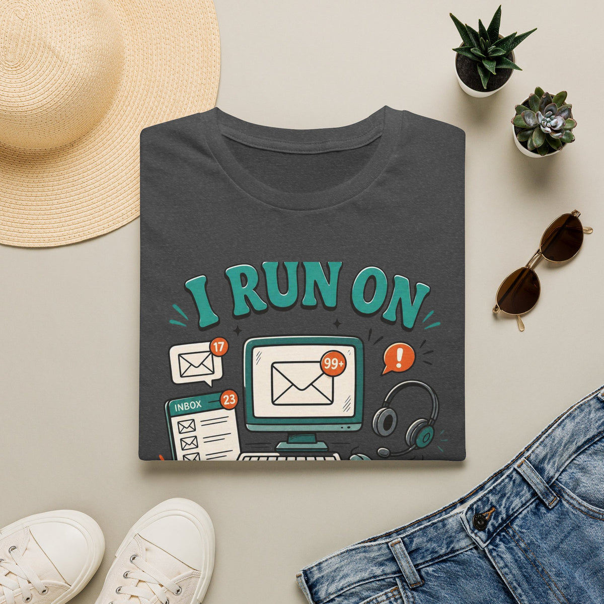 Bold T Shirt Design With Playful Email And Coffee Illustrations