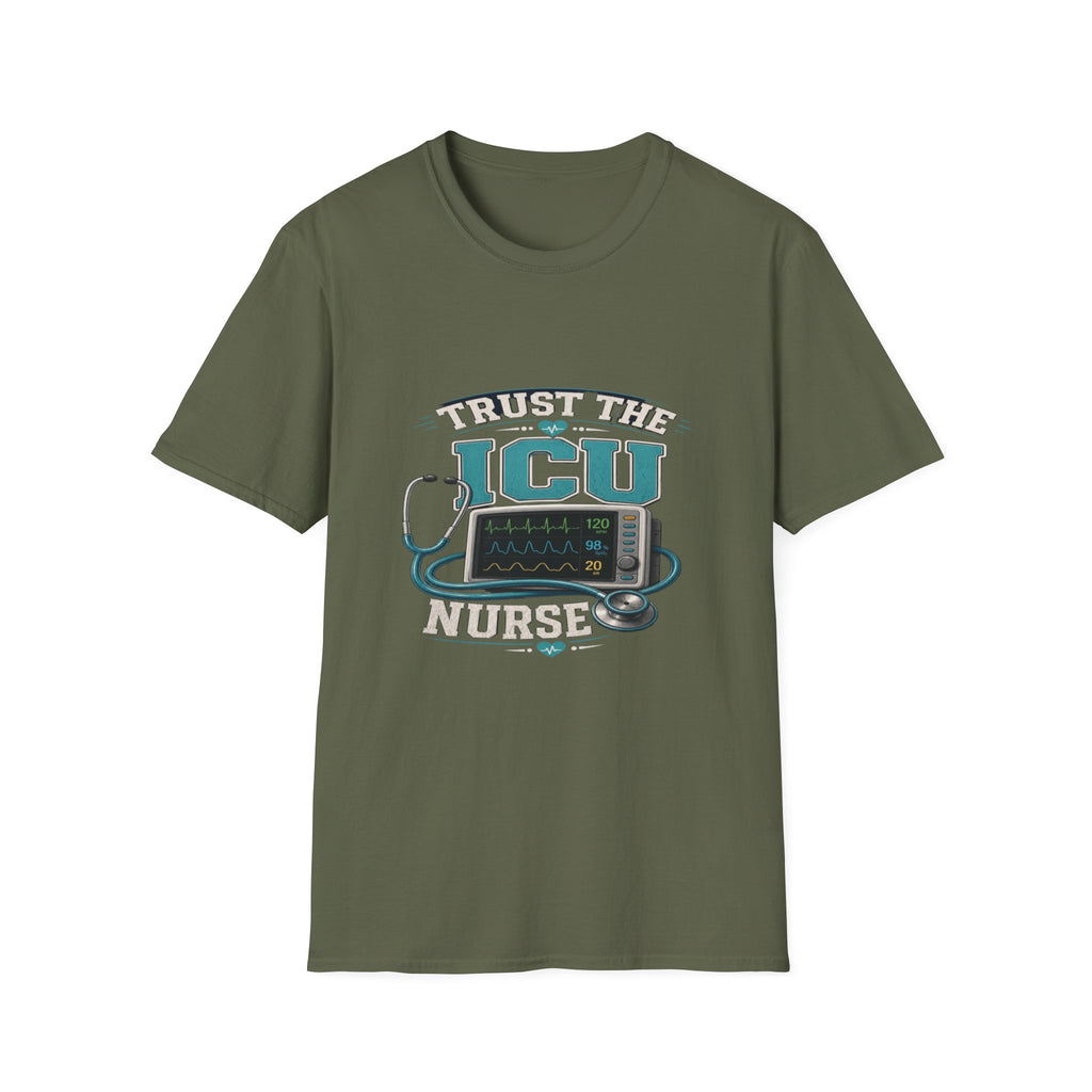 Bold T-Shirt Design Featuring Trust The ICU Nurse Phrase- Graphic Tees