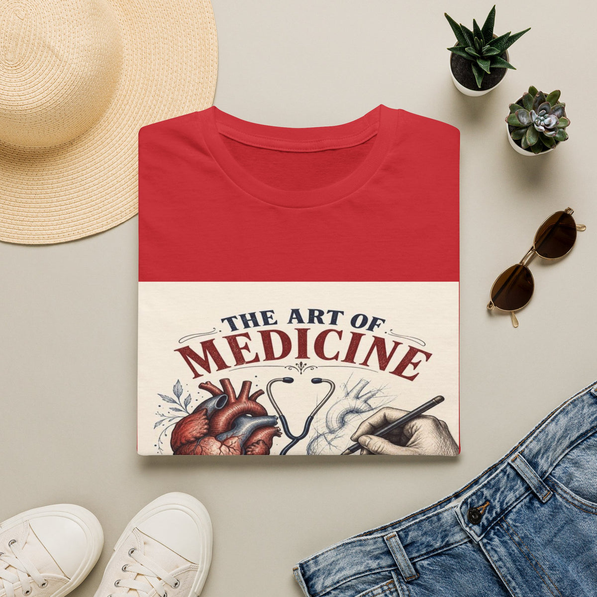 T-shirt Design Featuring Anatomical Heart And Sketching Hand- Graphic Tees