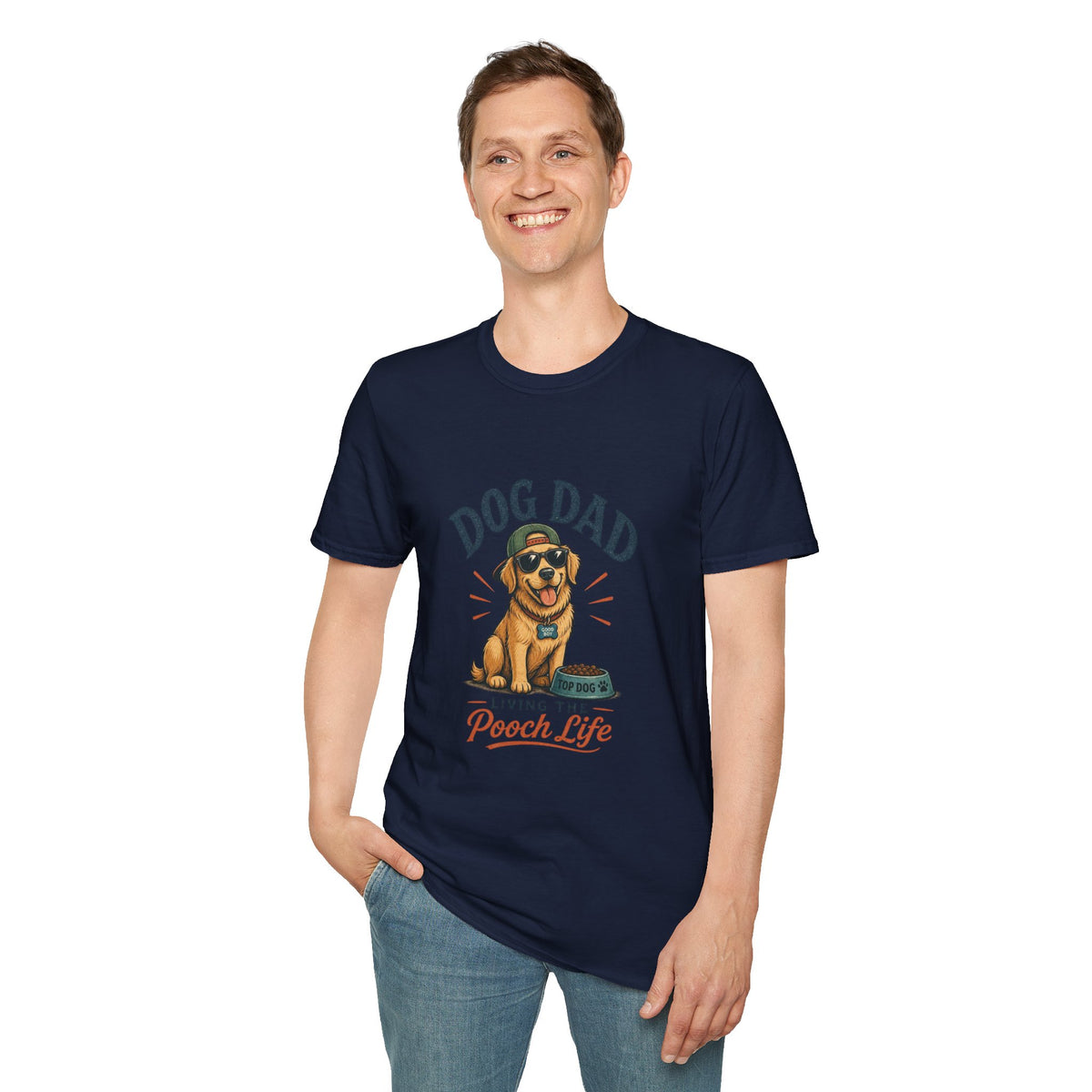 Dog Dad T-Shirt — "Living the Pooch Life" Graphic Tee for Dog Lovers