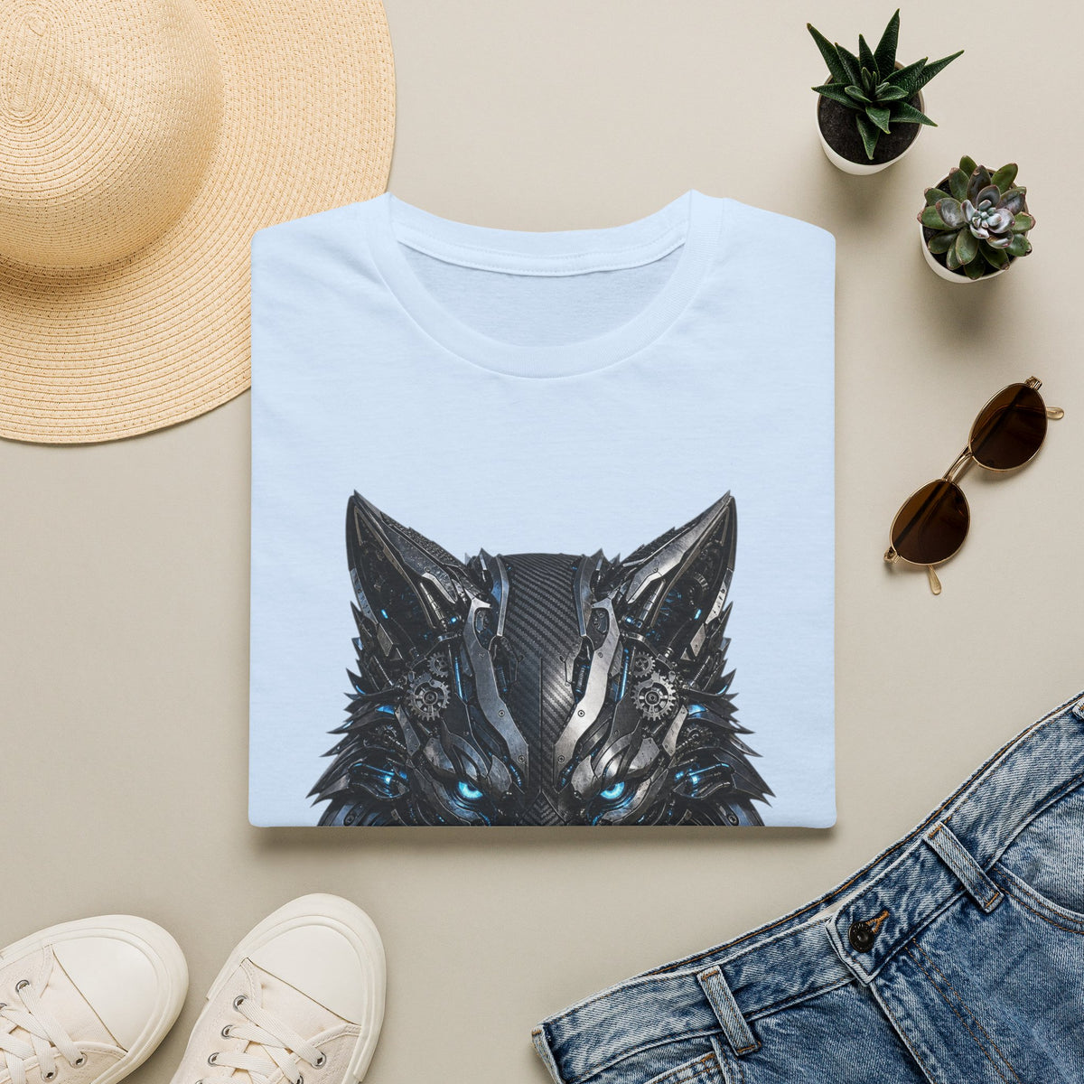 Wolf Mask T-Shirt — Futuristic Blue-Eyed Cyber Wolf Graphic Tee