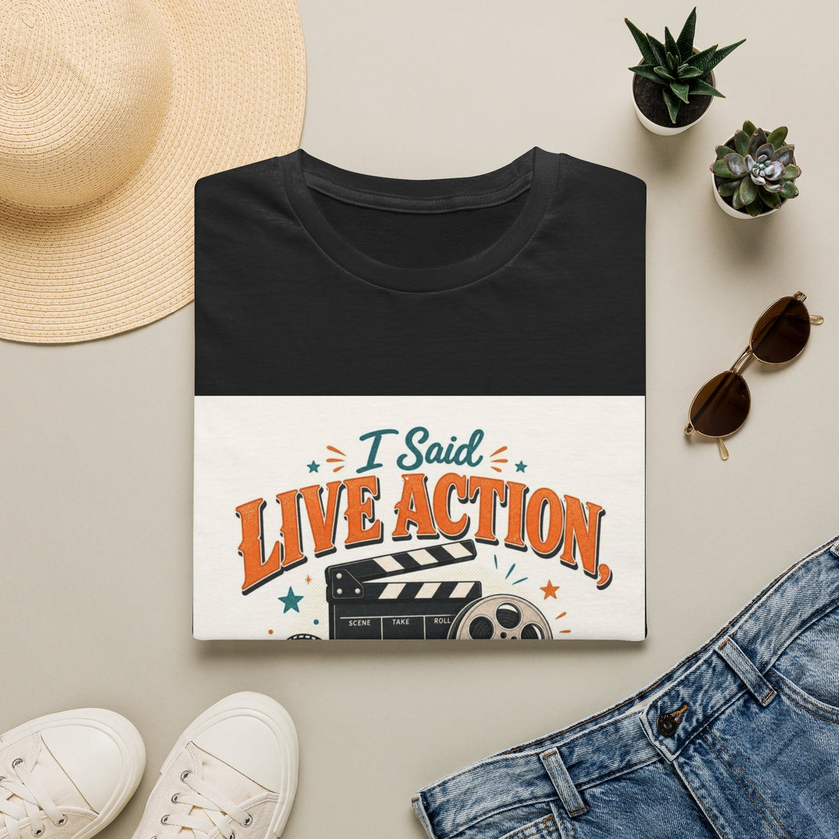 Retro T-Shirt Design Featuring Bold Typography And Film Elements- Graphic Tees