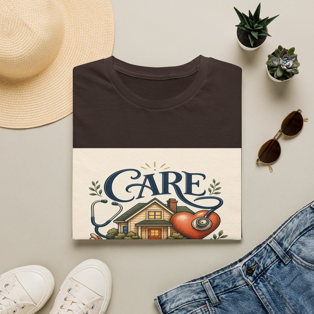 T-shirt Design Featuring Care Comes Home With Warm Illustrations- Graphic Tees