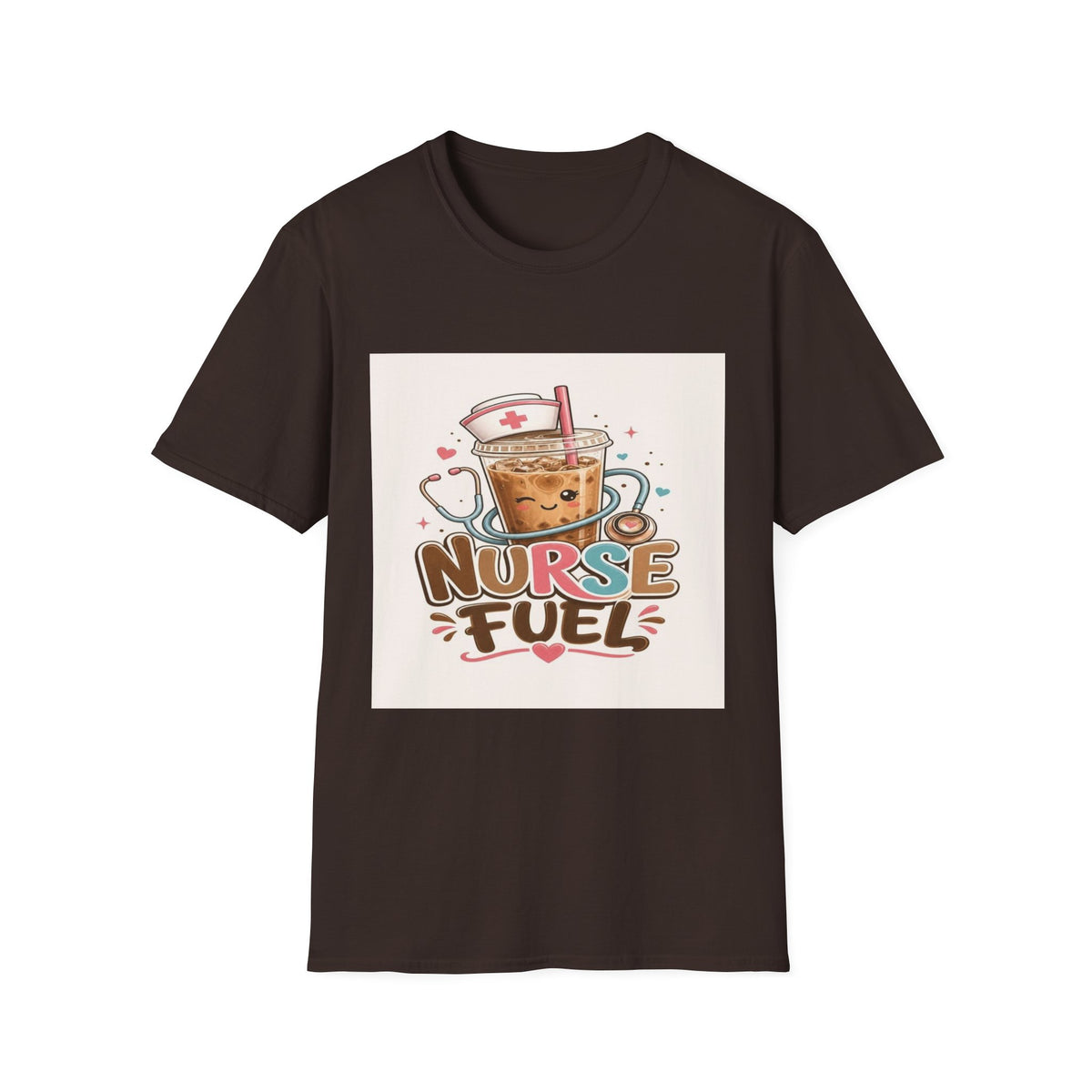 Cute T-Shirt Design Featuring Iced Coffee And Nurse Cap- Graphic Tees