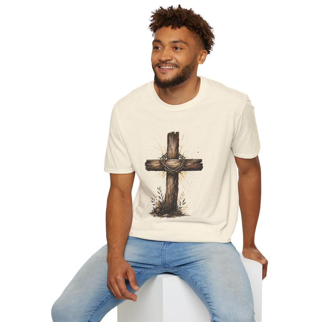 Christian Cross T-Shirt — Rustic Crown of Thorns Design
