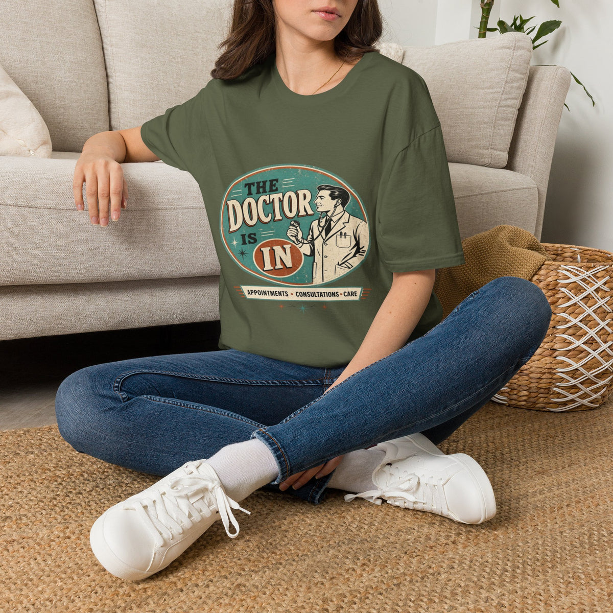 Vintage 1950s Doctor Office Graphic With Classic Badge- Graphic Tees
