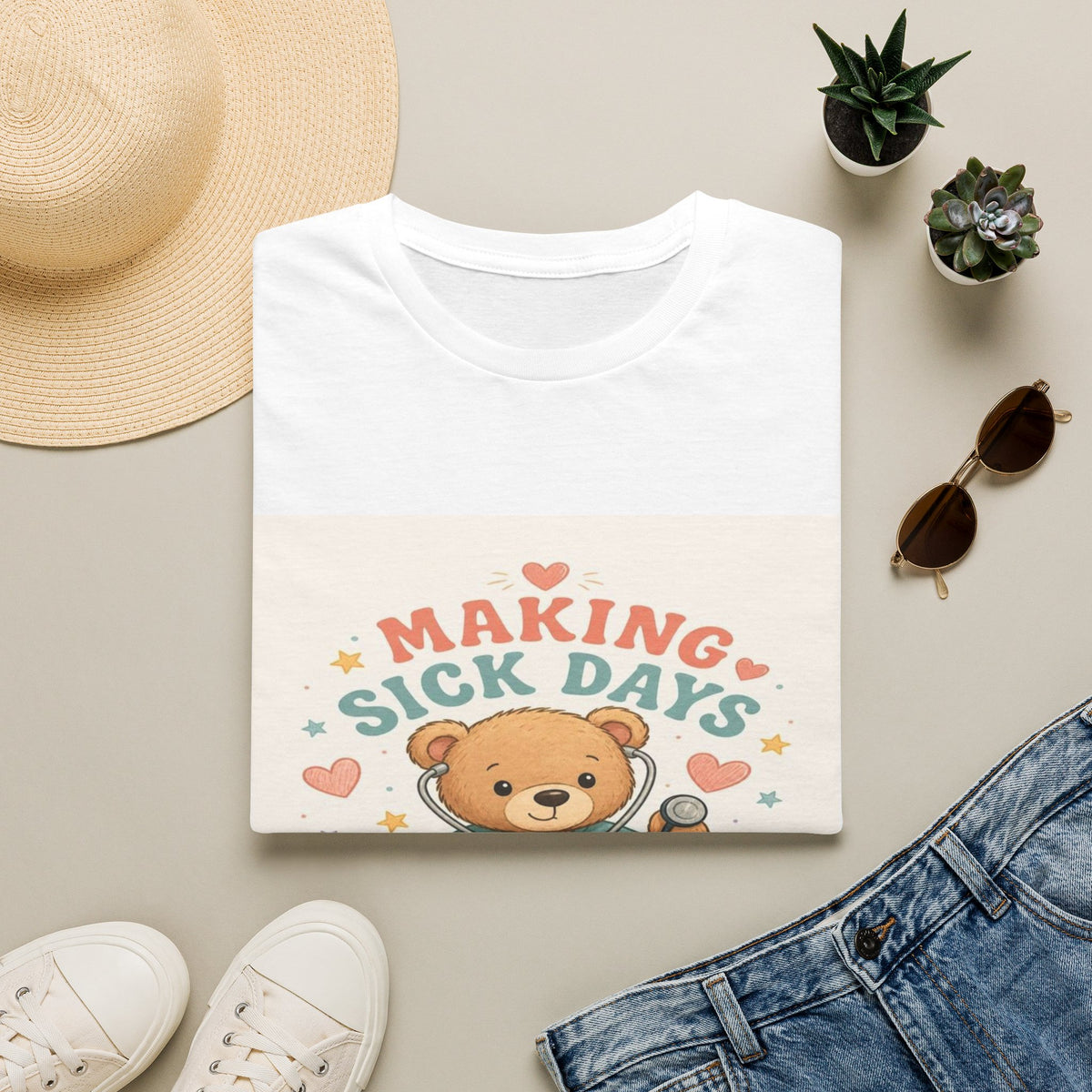 T-shirt Design Featuring Teddy Bear With Stethoscope And Stars- Graphic Tees