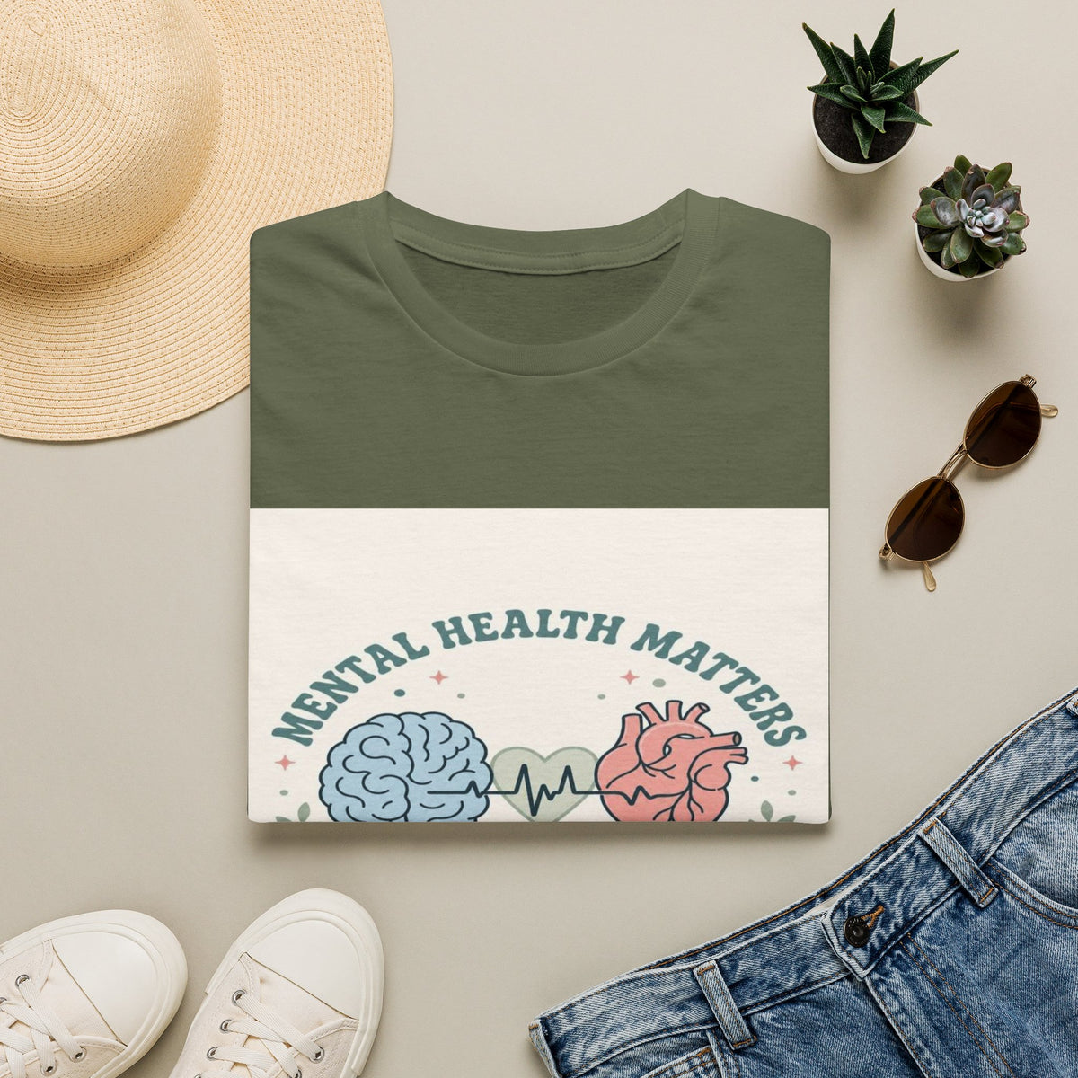Stylized Brain And Heart Design For Mental Health Awareness- Graphic Tees
