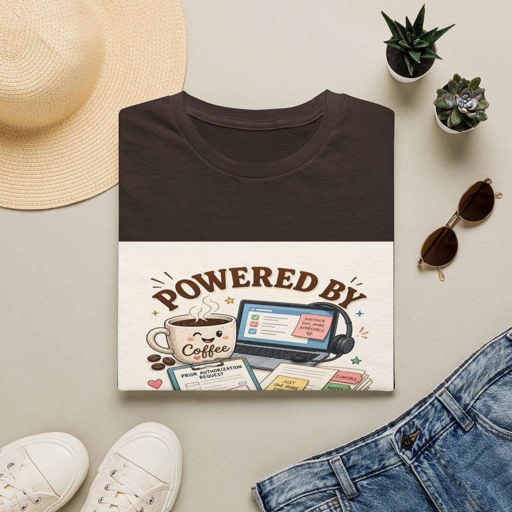 Whimsical T-shirt Design Featuring Coffee And Prior Authorizations (1)- Graphic Tees