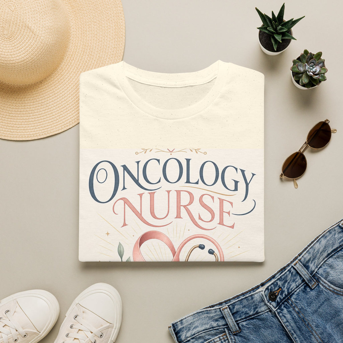 Elegant T Shirt Design With Oncology Nurse Text And Symbolism