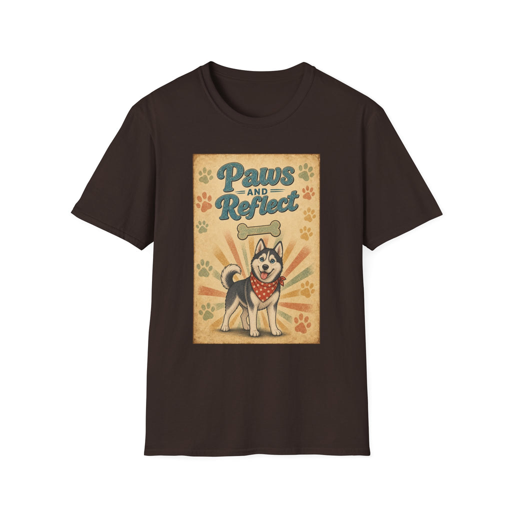 Paws and Reflect Dog Graphic T-Shirt — Retro Pup Pawprint Tee