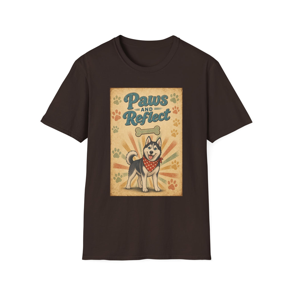 Paws and Reflect Dog Graphic T-Shirt — Retro Pup Pawprint Tee