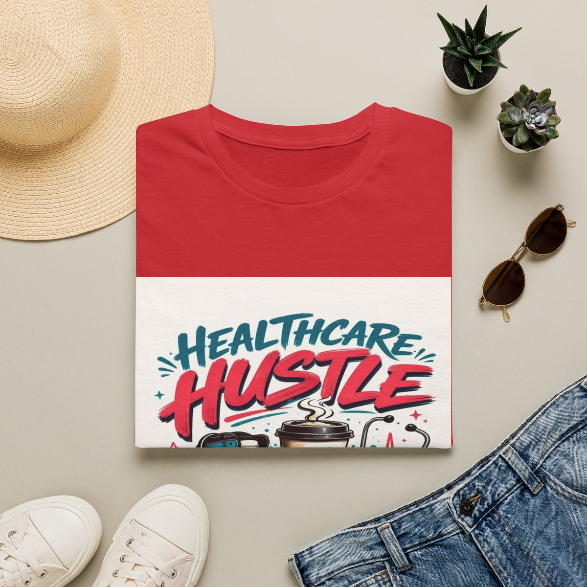 Dynamic T-Shirt Design Featuring Healthcare Hustle Text- Graphic Tees