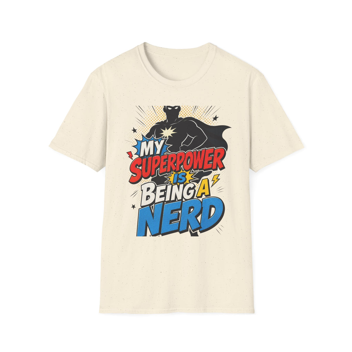Comic Book Typography Celebrating Nerd Culture With Superhero Silhouette